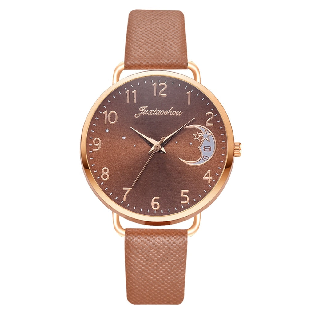 Ensemble avec montre et bracelets avec cadran numéroté lunaire