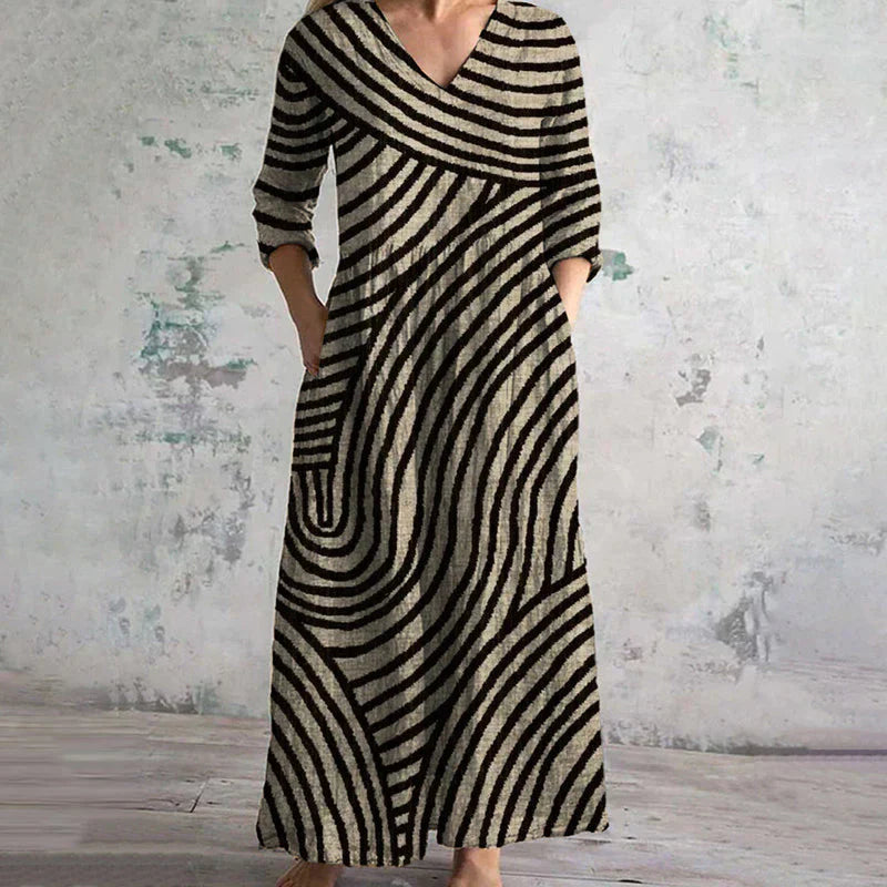 Belinda™ | Gestreiftes Maxikleid mit V-Ausschnitt