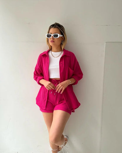 Lisa™ Damen Zweiteiler Set mit Shorts & Hemd