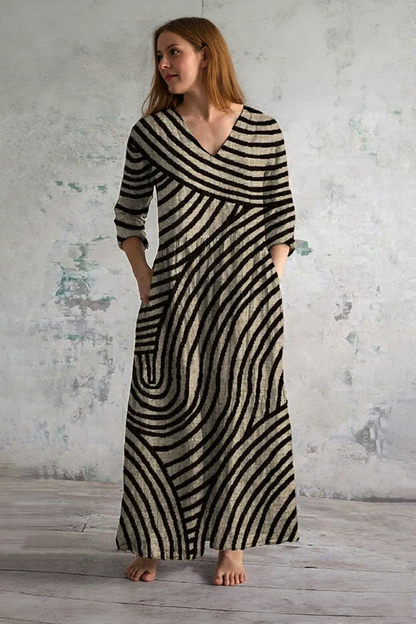 Belinda™ | Gestreiftes Maxikleid mit V-Ausschnitt