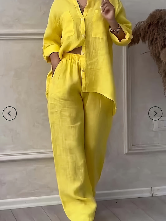 Rosie™ Freizeit Zweiteiler Hosenanzug mit Stehkragen und einfarbigem Design