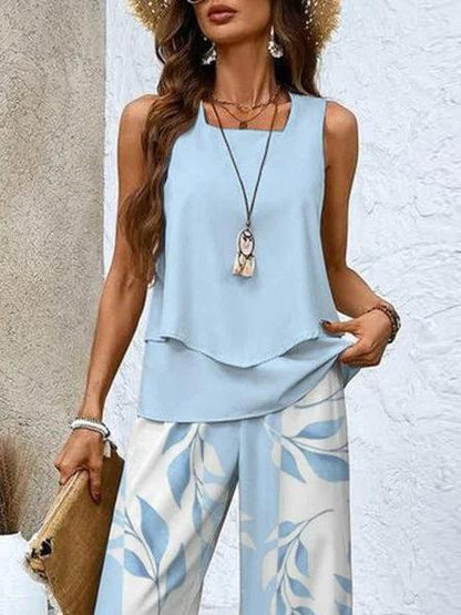 Helga™ Chices Mehrfarbiges Print-Tanktop und Weitbein-Hose Zweiteiliges Set für Damen | Perfekt für alle Jahreszeiten